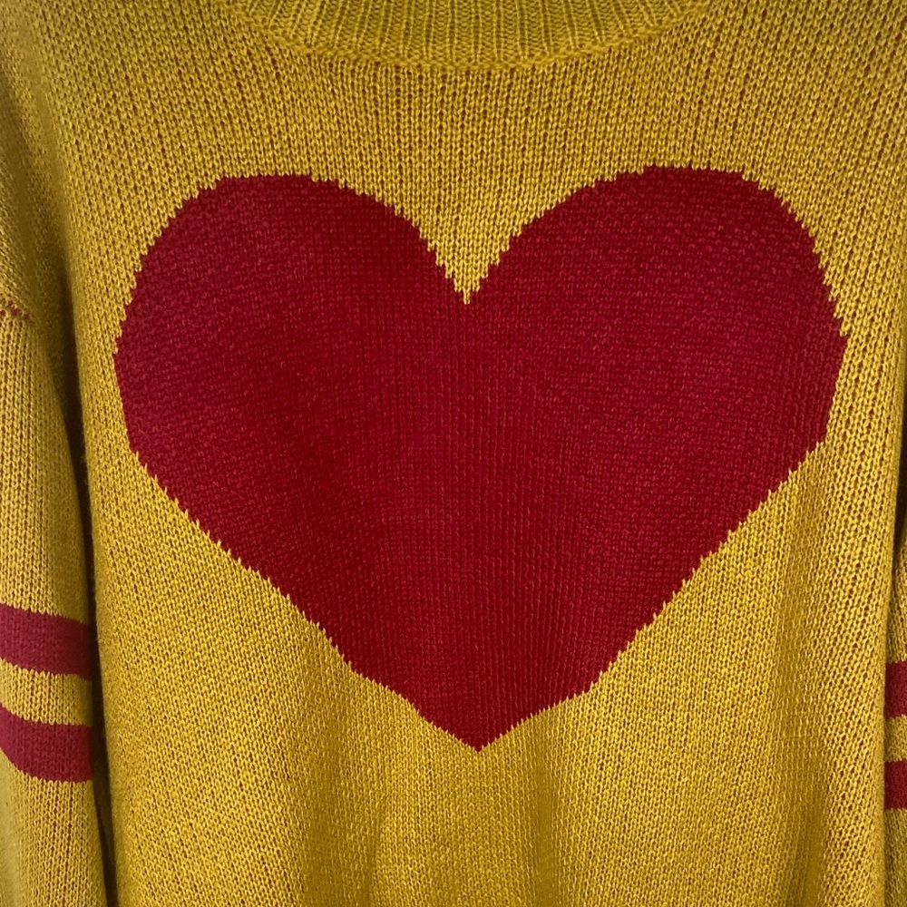 Cozy Tan Sweater with a bold Red heart and Stripes - Picture 6 of 7